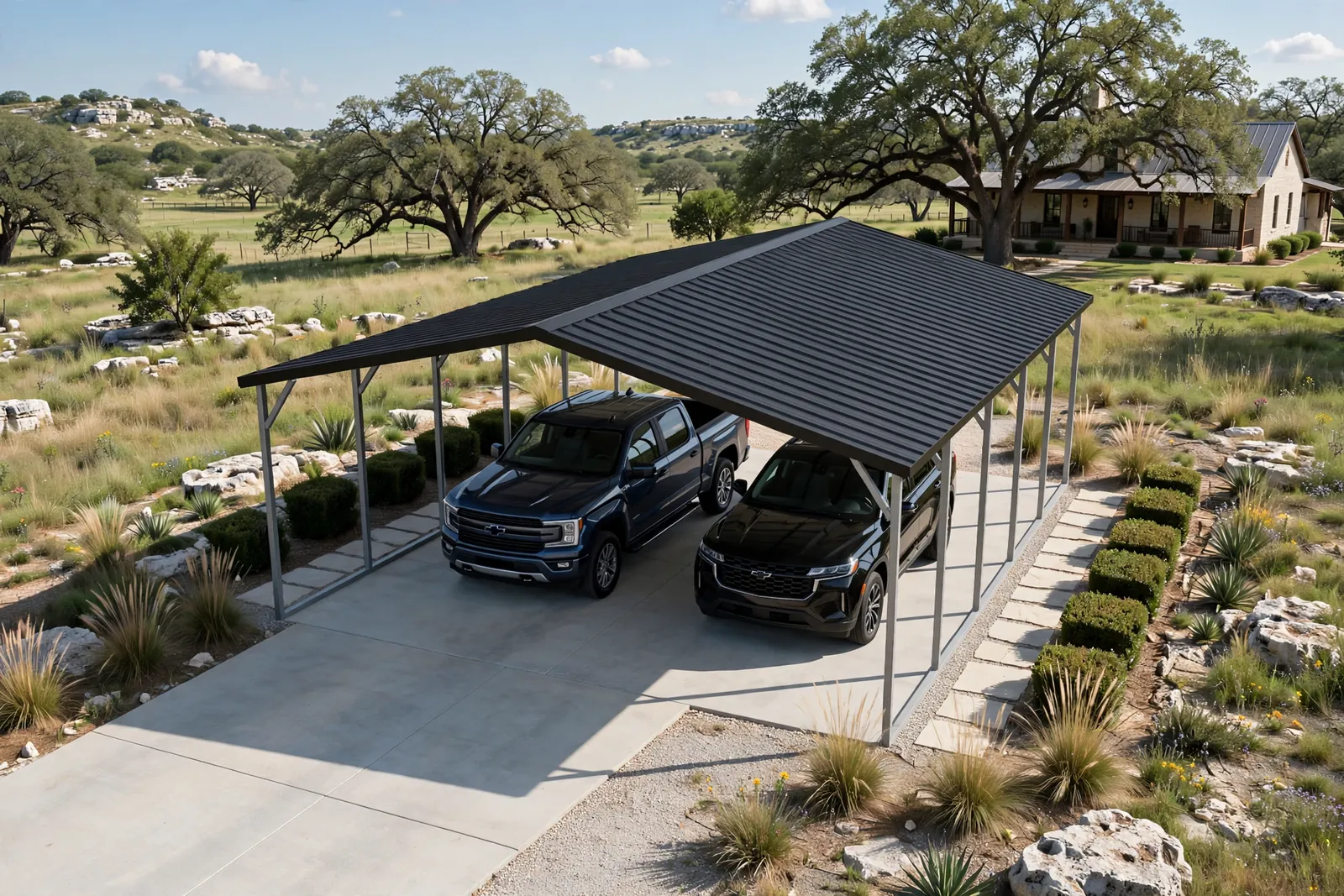 24 × 25 two-car carport: computer render