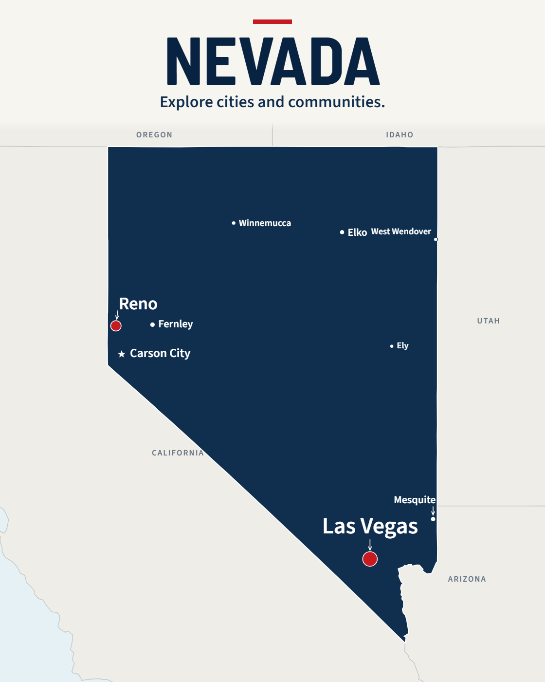 Nevada map with major cities and a capital star